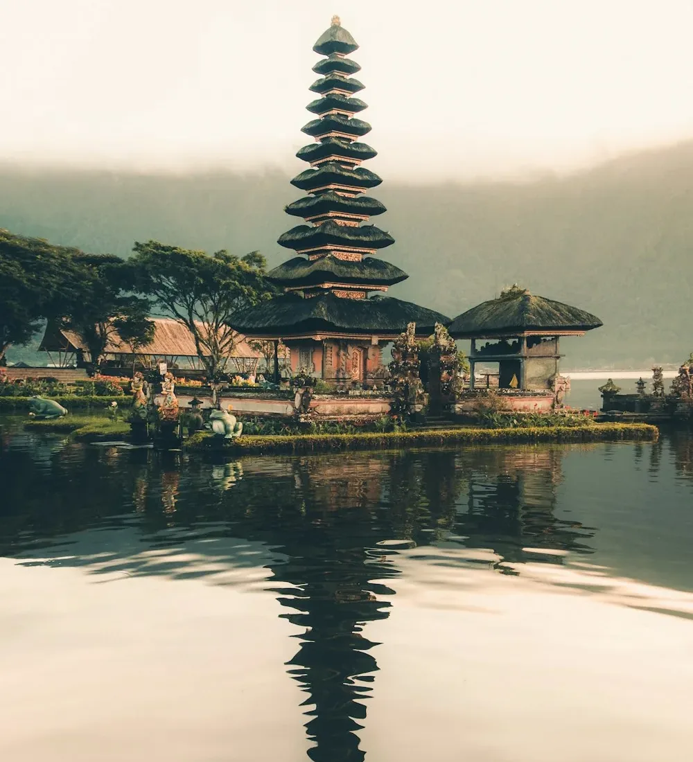 A temple on the edge of a lake in the Bali highlands