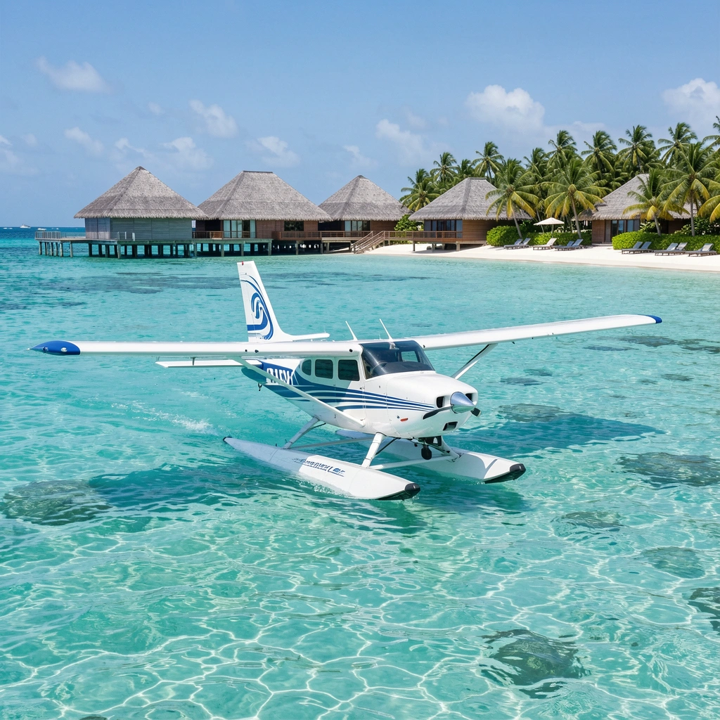 Seaplane on the water for a Maldives resort transfer