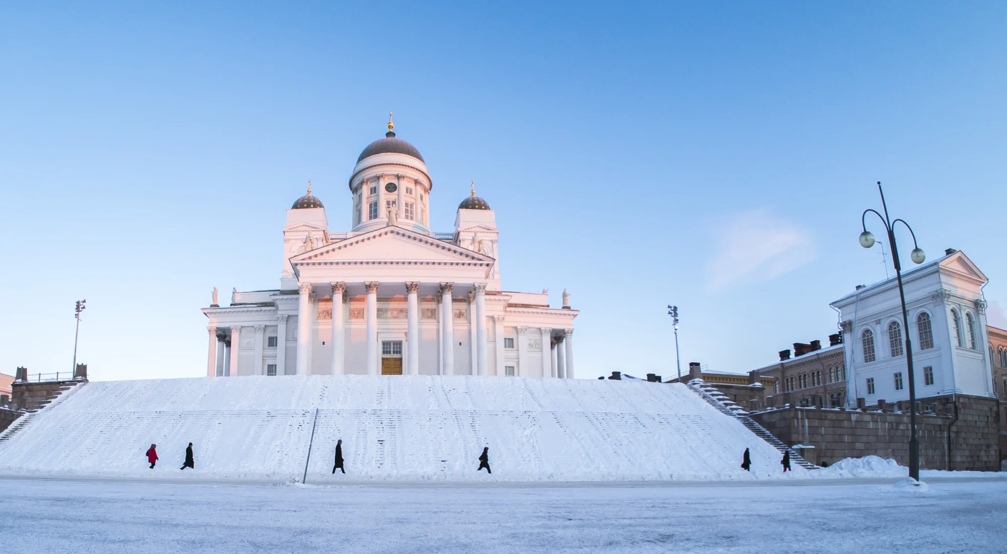 Helsinki Cathedral and its steps in winter