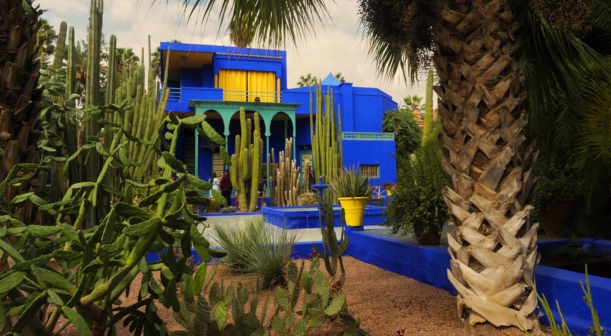 The blue villa and palms of the Jardin Majorelle, Marrakech