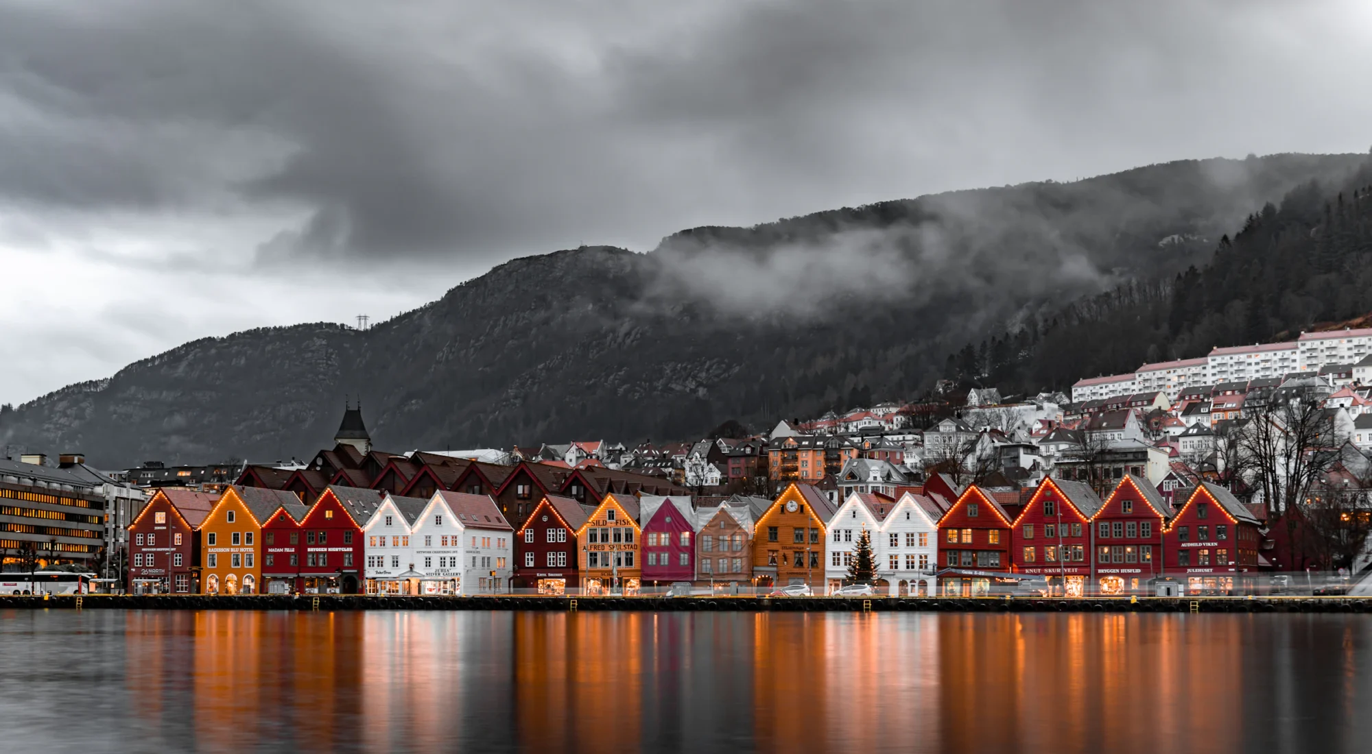 The coloured wooden houses of Bryggen wharf, Bergen