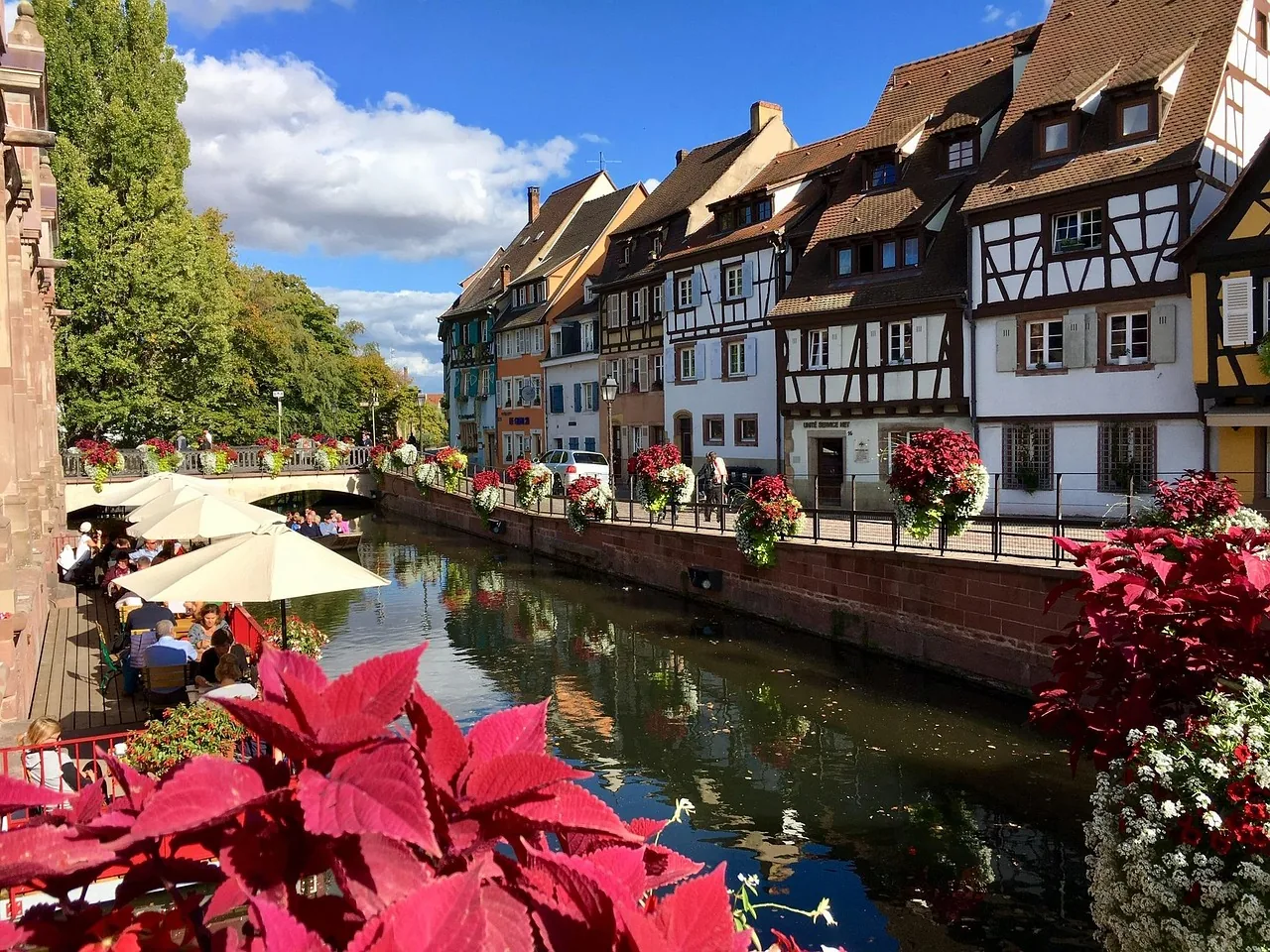 Half-timbered houses along the canal in Colmar