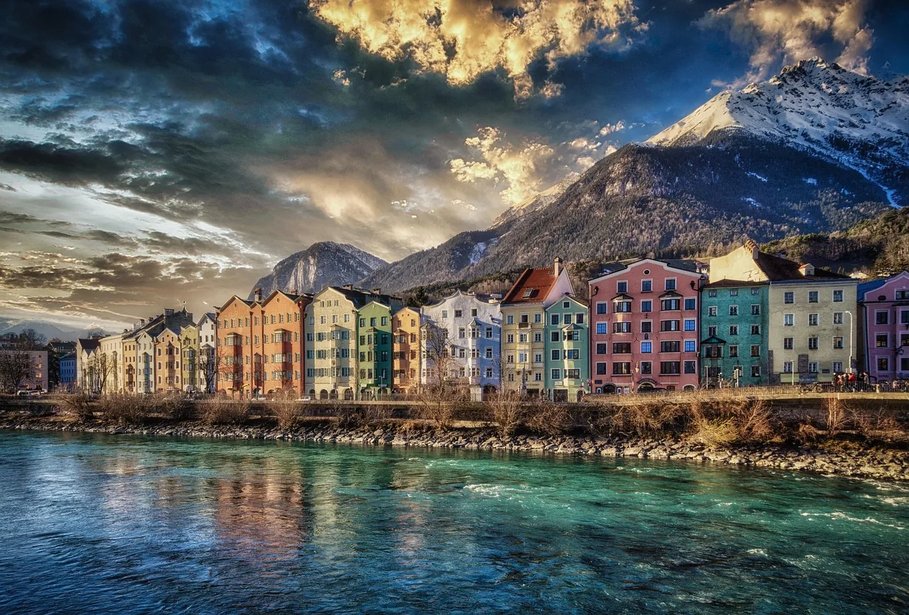 Innsbruck's riverside houses below the Nordkette mountains
