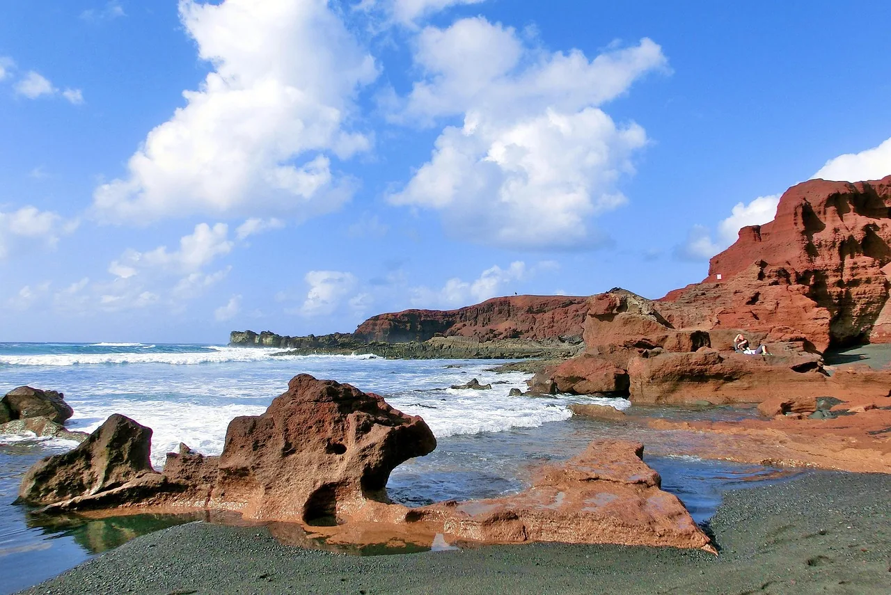 Red volcanic rock on the coast of Lanzarote