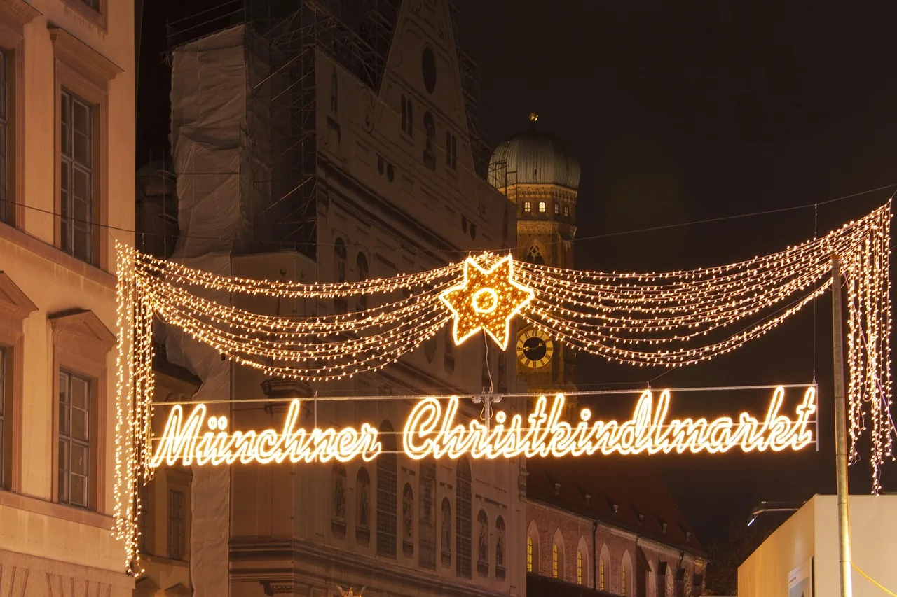 Lit entrance arch of Munich's Christkindlmarkt