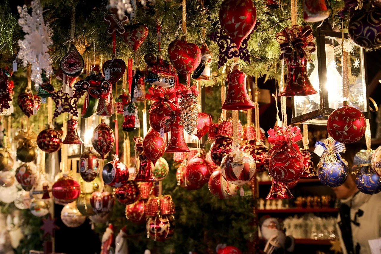 Glass baubles on a stall at Nuremberg's Christmas market