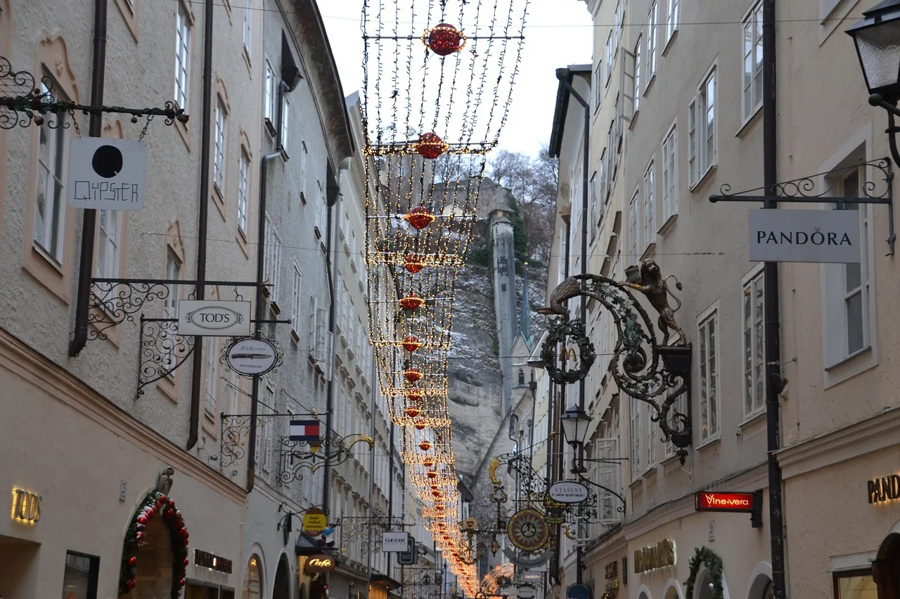 Getreidegasse, the old-town shopping street in Salzburg